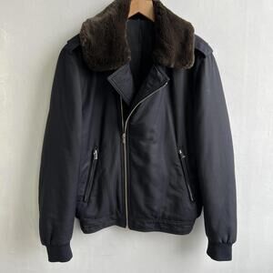 The Kooples Men’s Navy Bomber Jacket M Faux Fur Collar Wool Blend Luxury Coat